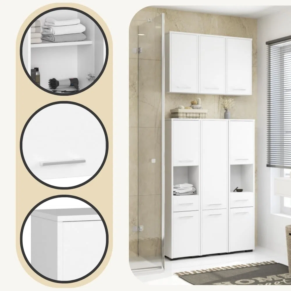 AKORD | Badezimmer‑Hängeschrank FIN W60 2D 2-türig | Hängeschränke Fürs Bad | Tür Links oder Rechtseitiger Montage | B60 x H60 x T22,5 cm | Gewicht 18 kg | Weiß