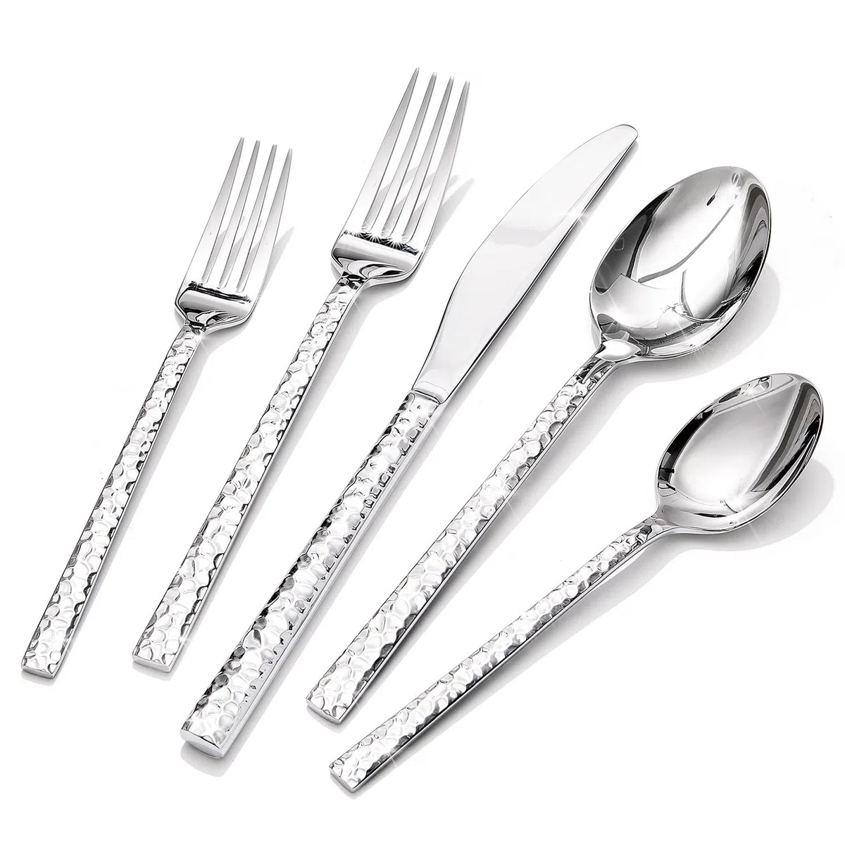 HIKAA Besteck Set 12 Personen aus Gehämmert, 60-Teilig Essbesteck 18/10, Edelstahl Besteckset für Zuhause, Partys, Hochzeiten, Cutlery Set Hochglanzpoliert Spülmaschinenfest, (Silber)