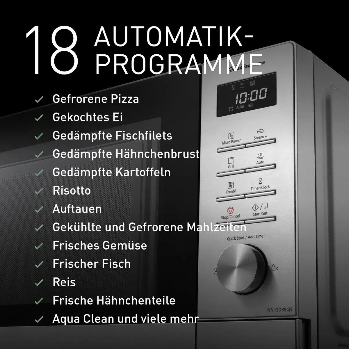 Panasonic NN-GD39QSEPG Grill-Mikrowelle 29 l 1000 W Steam+ Topf Silber Edelstahl