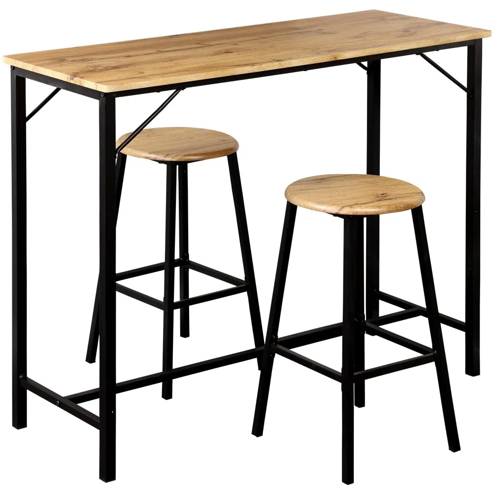 Kesper | Küchenbar 3-teilig | Tisch & 2 Hocker | Metallgestell | FSC®-Faserplatte Eiche-Optik | Platzsparend & stabil | Tisch 110×40×88 cm | 1597813