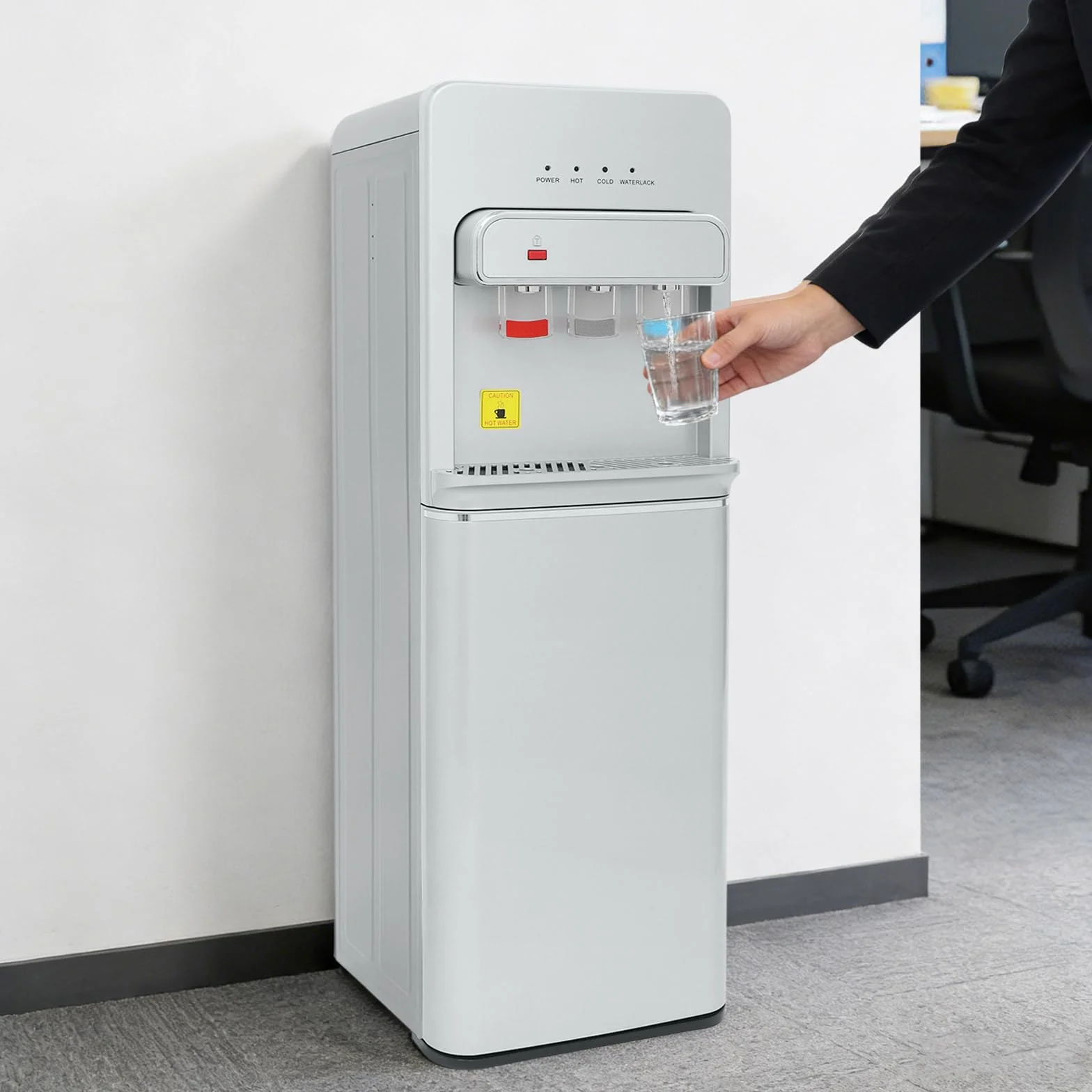 5-Gallonen Elektrisch Wasserspender, Heißes und Kaltes Trinkwasser Boden Stehend, Bodenbefüllung Wasserspender, Kalt Heiß Trinkmaschine, Heißwasserspender, für Zuhause und Büro (Silber)
