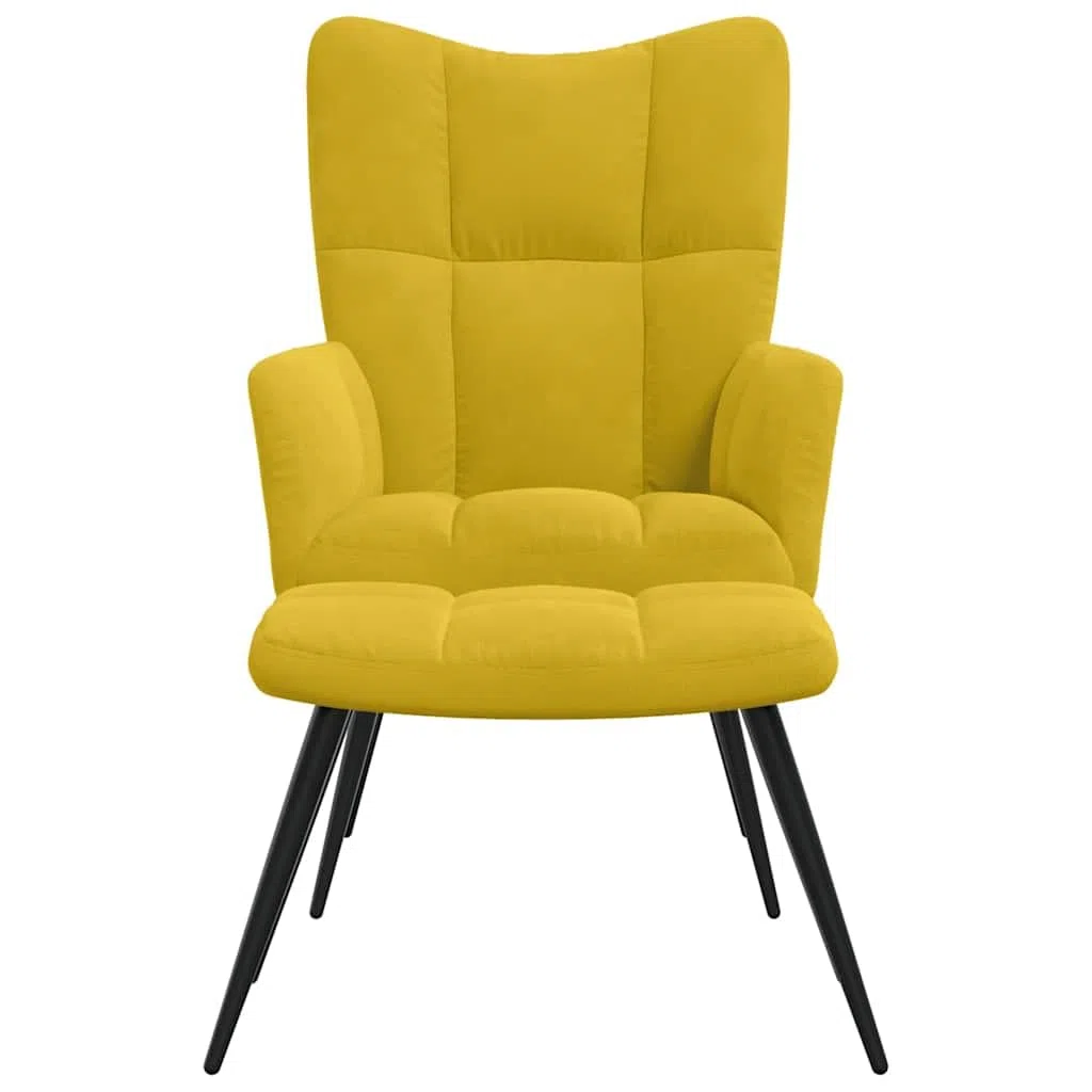 vidaXL Relaxsessel mit Hocker, Stahlgestell, Polsterstuhl mit Armlehne, Fernsehsessel, Senfgelb Samt