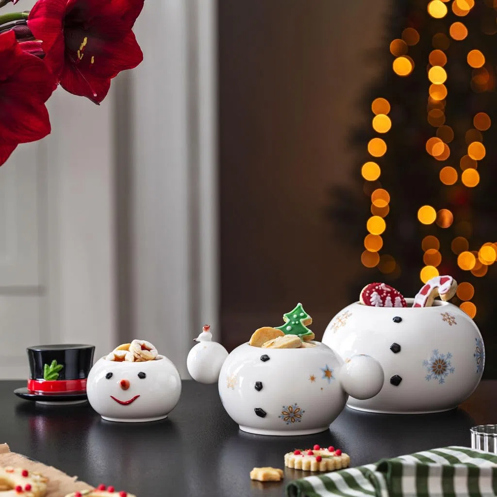 Villeroy & Boch – Christmas Toy's Keksdose 3 teilig "Schneemann" Weiß, Gebäckdose, Aufbewahrungsdose, Vorratsdose, Süßigkeiten Aufbewahrung, Premium Porzellan