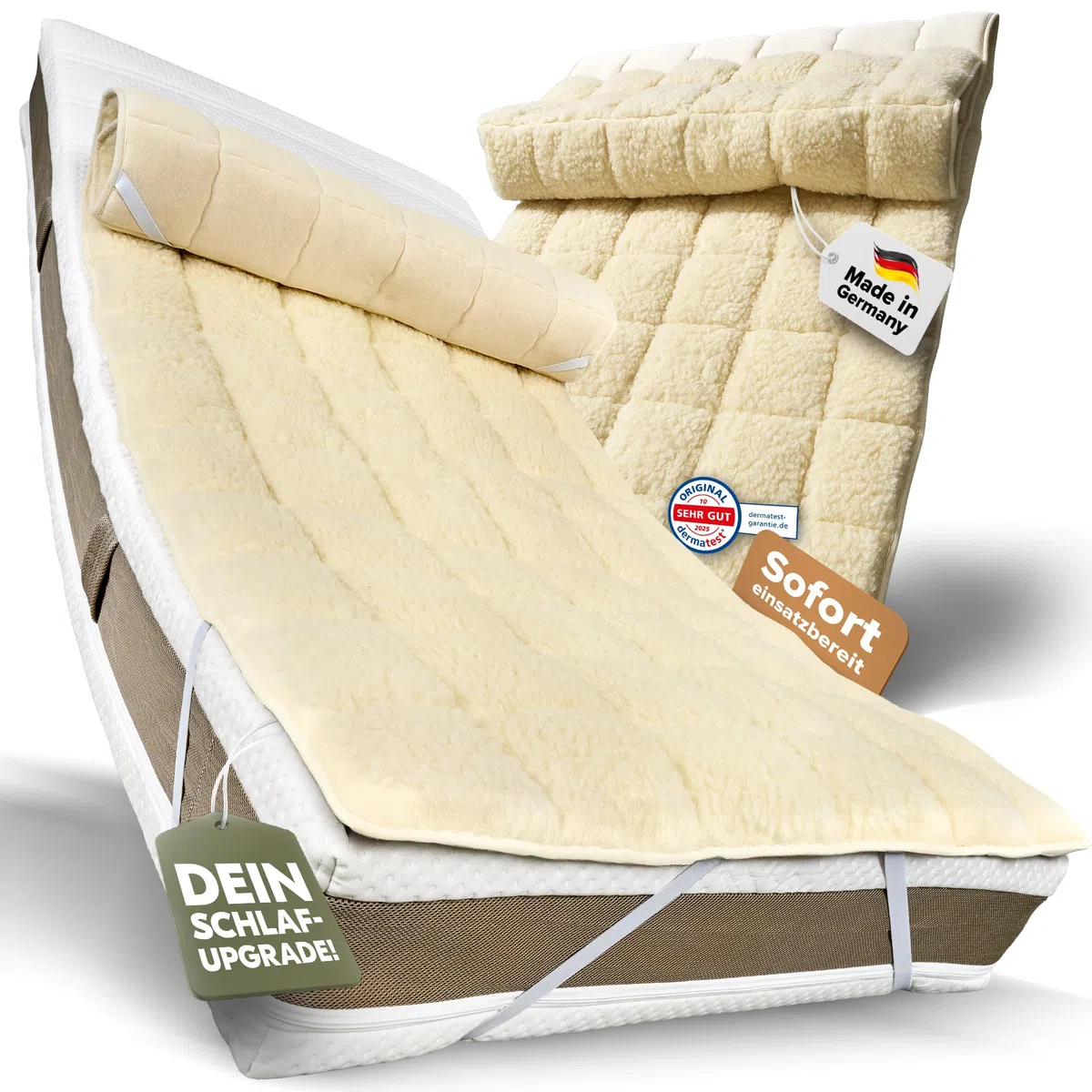 Lammfell Unterbett 90x200 Wendbare Bettauflage aus Schurwolle Atmungsaktive Matratzenauflage mit Eckgummis