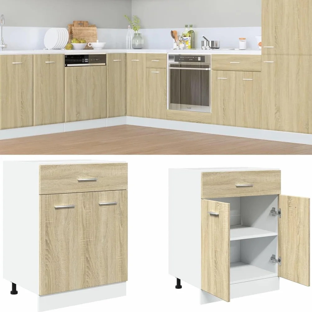 vidaXL Schubunterschrank Lyon Sonoma-Eiche 60x46x81,5 cm Holzwerkstoff, Küchenschrank, Gastronomieschrank, Gastro Möbel, Küchenmöbel, Aufbewahrungsschrank
