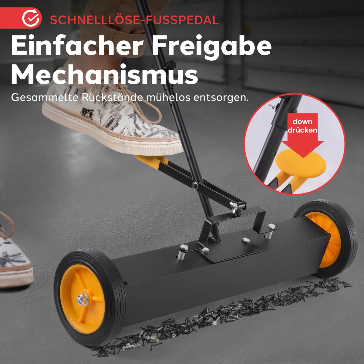 Pyle Magnetbesen, Spänesammler 61cm, Magnetic Sweeper, Magnetische Kehrmaschine mit starke & Langlebige Metallkontsruktion, Robuste Reinigung, für Industrielle & Gewerbliche Nutzung