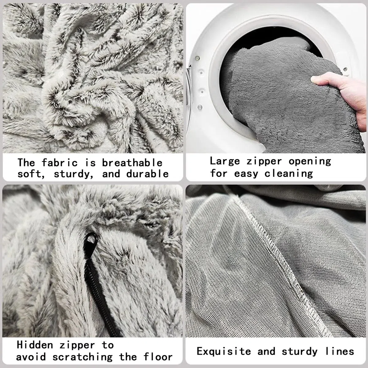 Riesiger Sitzsack-Bezug, flauschig und kuschelig, für Erwachsene (ohne Füllung), Wohnzimmermöbel, Party, waschbar, Sitzsack, Birne, Sofabezug -(Color：Hellgrau,Size：6FT)