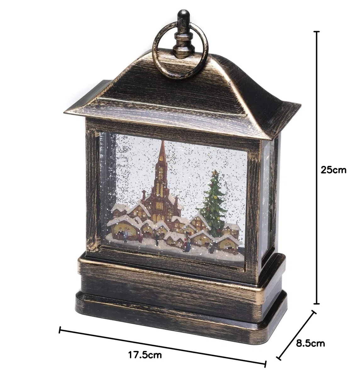 Konstsmide LED Schneelaterne mit Kirche und Weihnachtsmarkt, wassergefüllt, wählbare Energieversorgung, mit 5h Timer, warm weiße Diode, 4.5V Innentrafo/batteriebetrieben, Innen - 4350-000