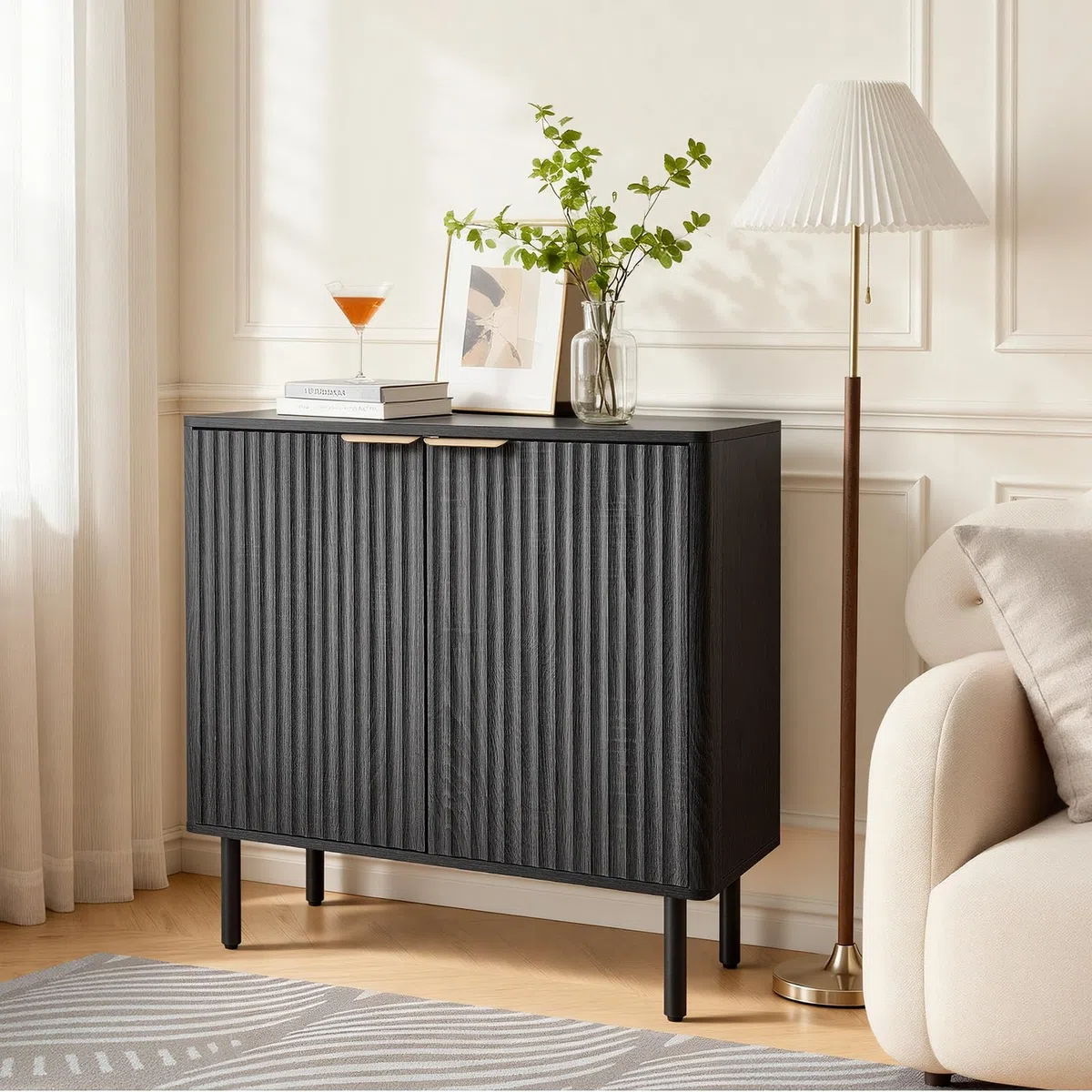 VEVOR Sideboard Küchenschrank mit 2 Ablageflächen, Buffetschrank im mittelalterlichen Stil für Wohnzimmer Eingangsbereich Küche, Aufbewahrungsschrank 80 x 37,5 x 80 cm Küchenbuffet Schwarz