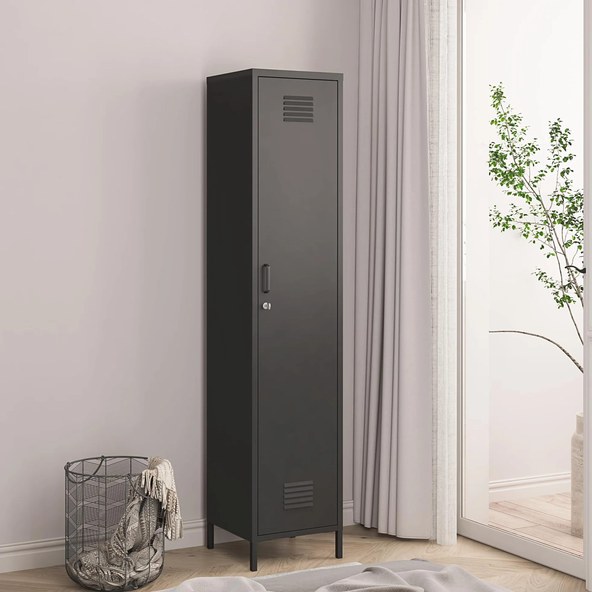 Kleiderschrank Seinäjoki Spind 180 x 38 x 38 cm Metallschrank abschließbar Stahl Schwarz