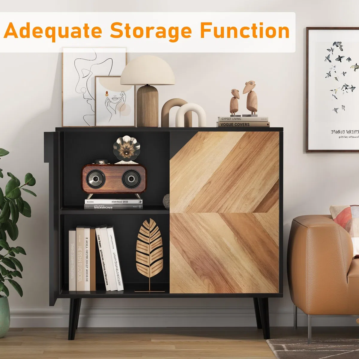 Sideboard Buffet Kommode Mit Türen & Regal – Aufbewahrungsschrank Für Esszimmer, Wohnzimmer, Flur – 80x40x74.4cm, Schwarz Holz