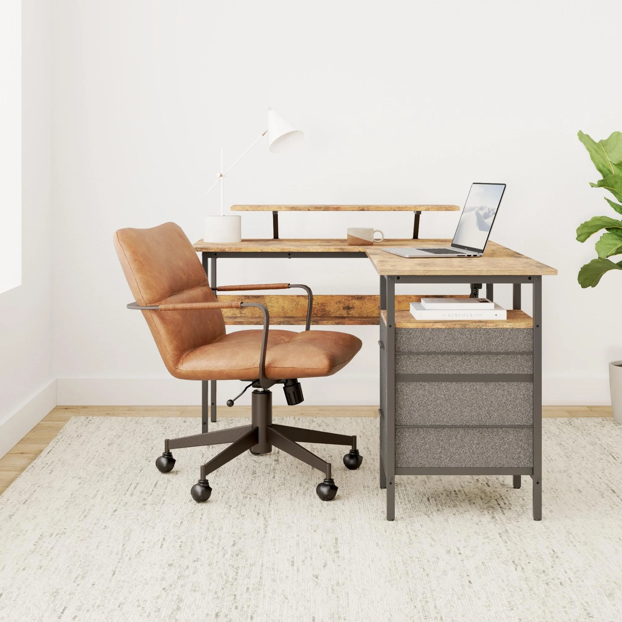 VASAGLE L-förmiger Schreibtisch mit Steckdosen, Eckschreibtisch, Computertisch, Monitorständer, Gaming-Tisch, LED-Beleuchtung, USB-Anschlüsse, 150 x 120 x 76 cm, Homeoffice, vintagebraun LWD095K01