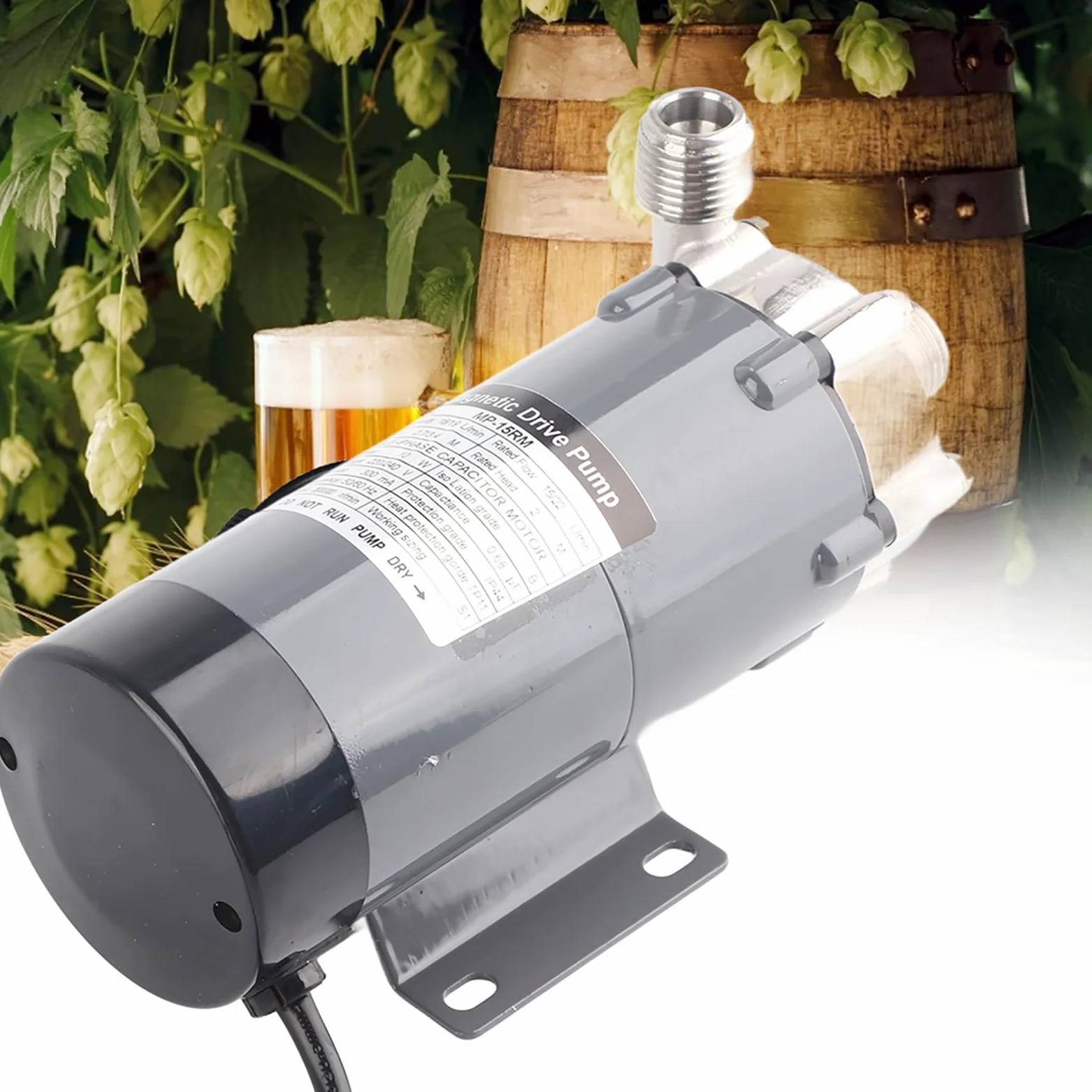 MAGT Bierpumpe, Magnetische Bier Pumpe Edelstahl Bierbrauen Pumpe Hochtemperaturbeständige Magnetische Bierpumpe for Heimbrau Eu Stecker 220V