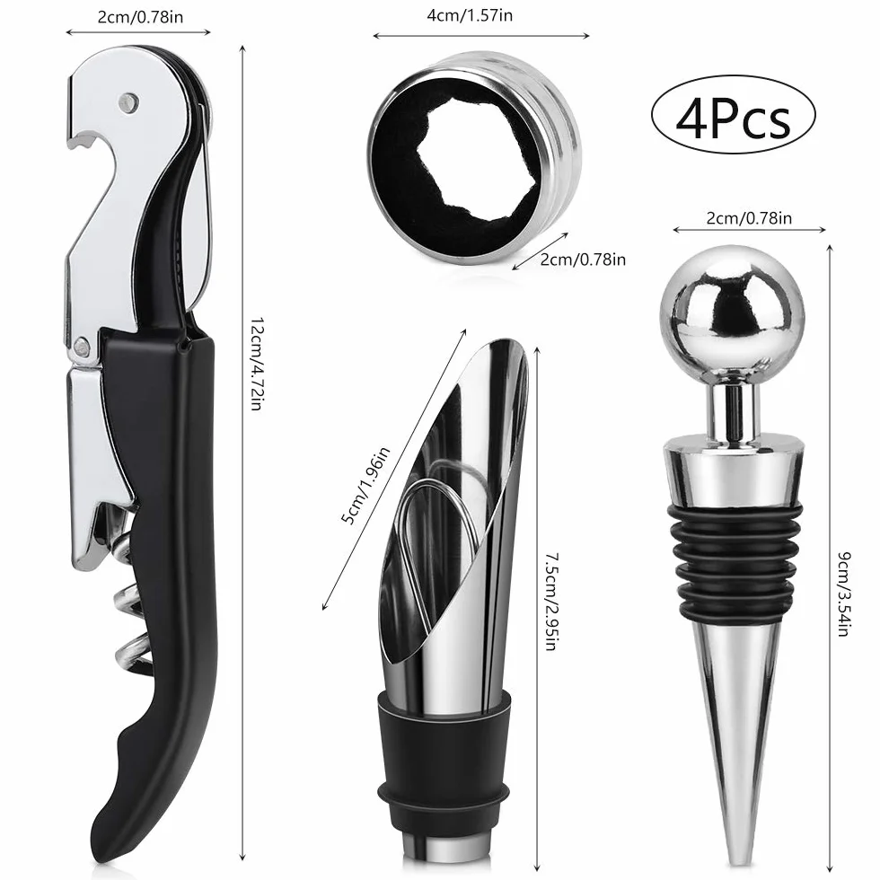Weinöffner Kellnermesser Weinflaschenöffner Wine Opener, Rostfreier Stahl Korkenzieher Flaschenöffner, Professionelle Geschenkbox 4 in 1