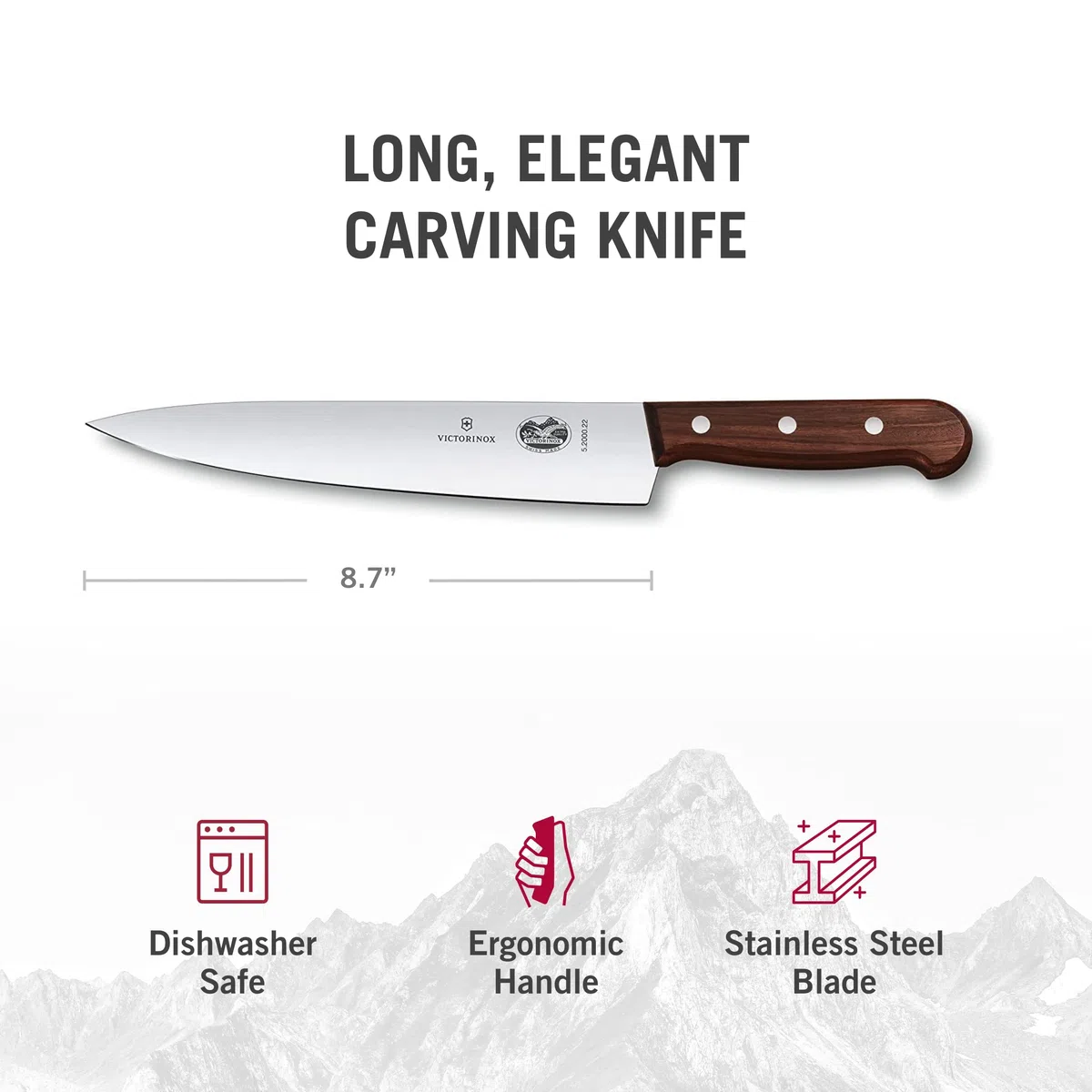 Victorinox Wood, Profi Tranchiermesser, Extra Scharfe Klinge, gerader Schliff, 22 cm, Edler Holzgriff, Rostfreier Stahl, braun