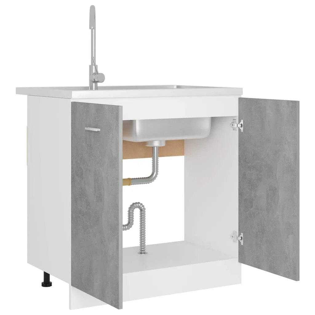 vidaXL Spülenunterschrank Küchenschrank Küchenzeile Küchenmöbel Unterschrank Küchenunterschrank Schrank Betongrau 80x46x81,5cm Holzwerkstoff