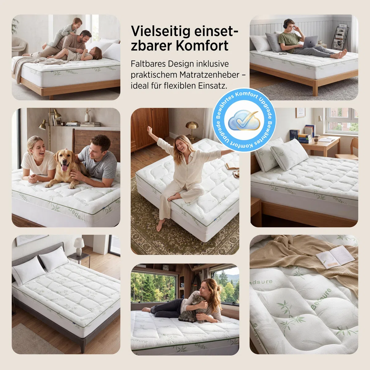 BEDSURE Matratzentopper 180x200 Matratzenschoner Bambus - Matratzenauflage 600GSM Gepolstert für bis 40 cm Höhe kühlend Atmungsaktiv Öko-Tex 100 Allergiker Geeignet bei Rückenschmerzen rutschfest