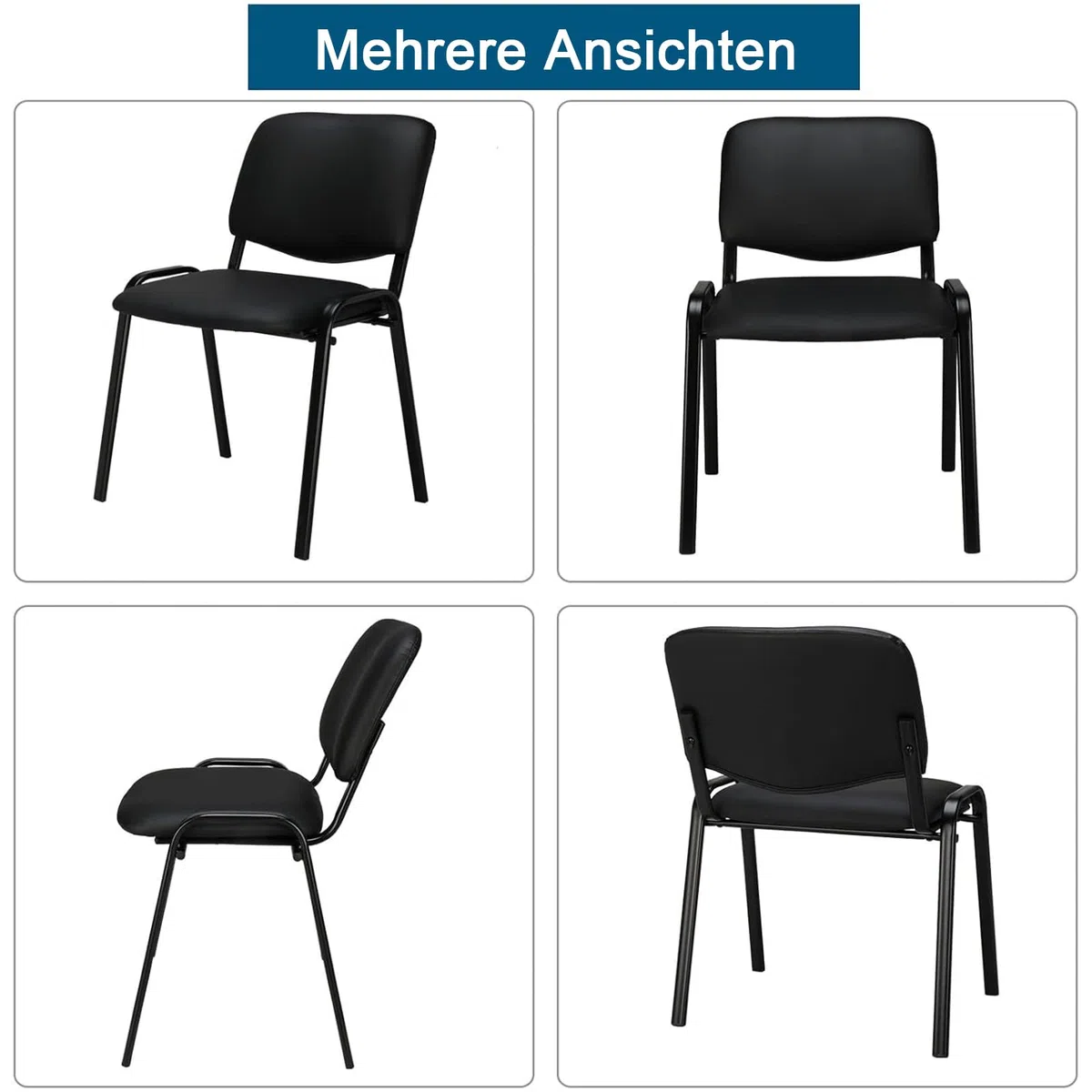 LEADZM Stapelstühle，Schwingstuhl，Bürostuhl Ohne Armlehne，mit Gepolsterter Sitzfläche & Rückenlehne，Konferenzstuhl, Home Office, Rezeption，5er(Pu-Schwarz)