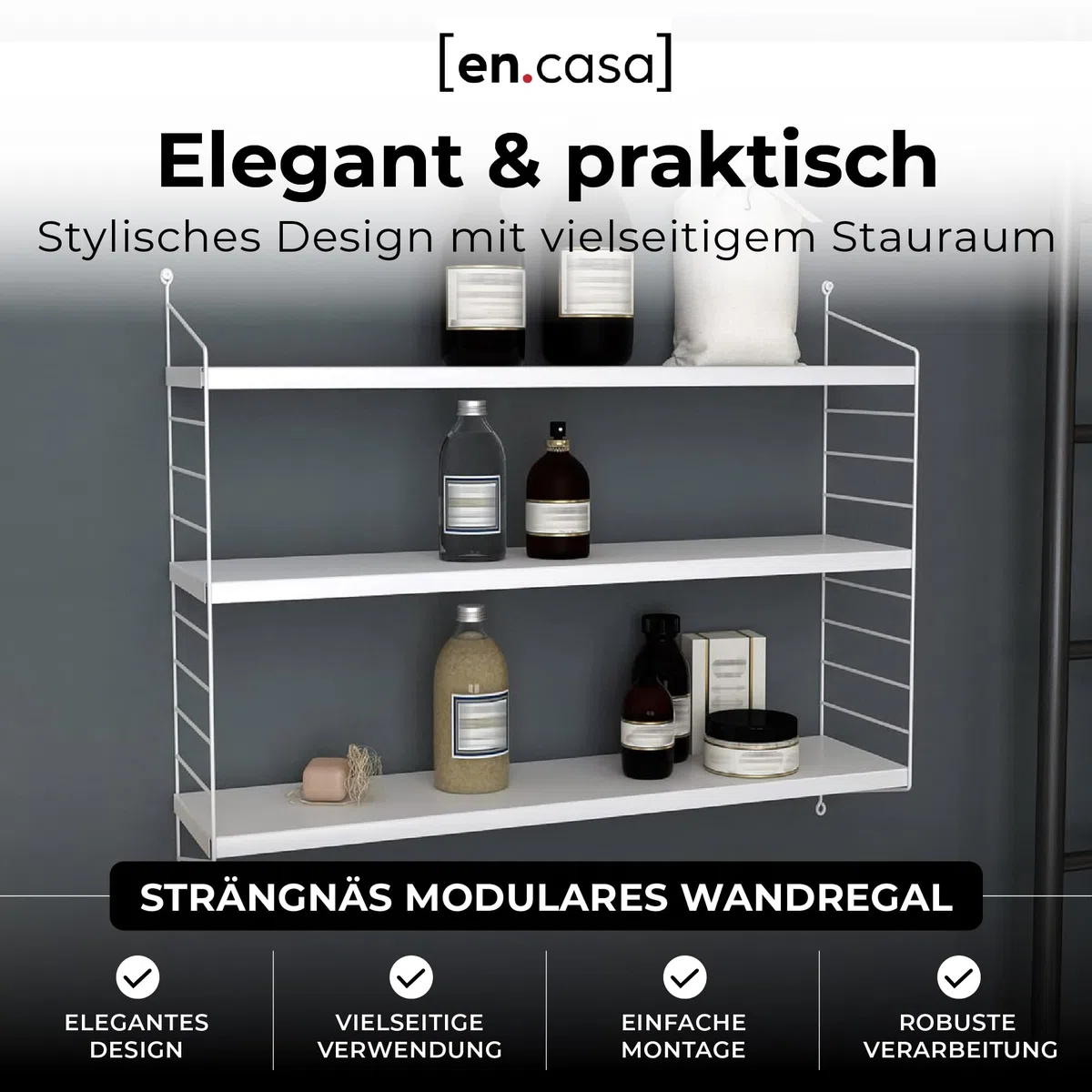 [en.casa] Modulares Wandregal Strängnäs Metallregal Weiß Hängeregal mit 3 Regalböden Badregal Küchenwandregal Wandablage Wohnzimmer