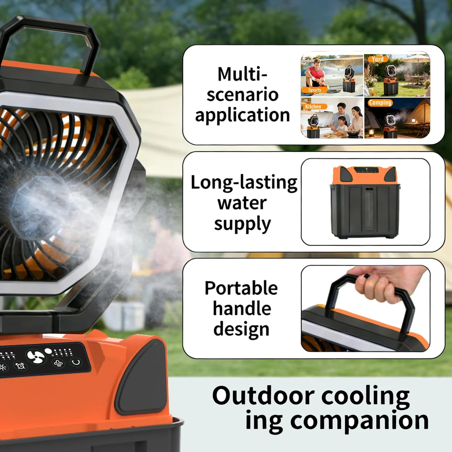 Vikye 3-in-1-Campingventilator, Batteriebetriebener 20000-mAh-Ventilator mit LED-Licht und 6-Liter-Eimer für Reisen, Schlafzimmer, Zuhause, Camping