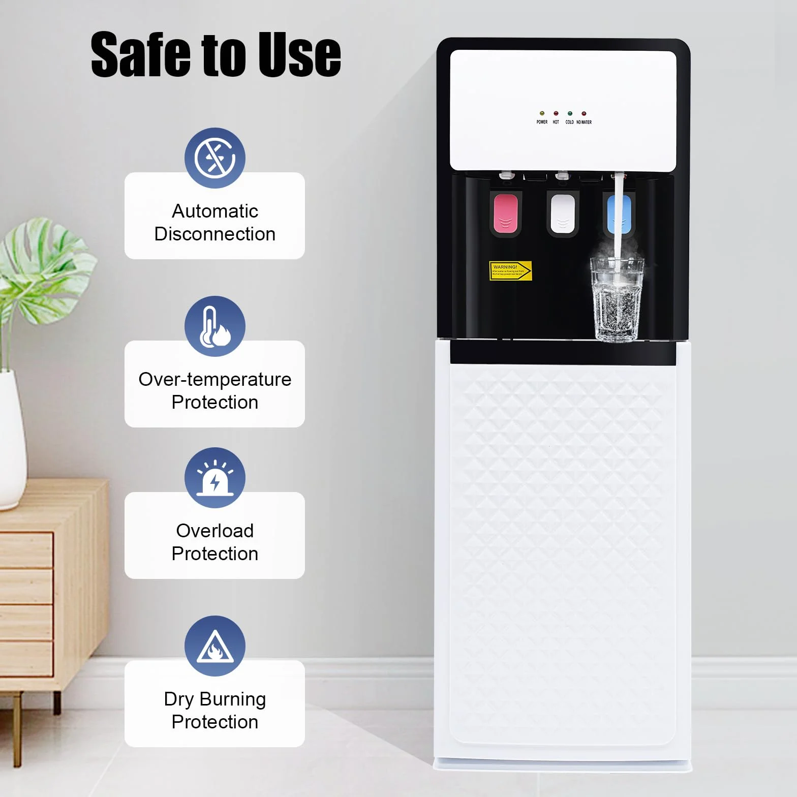 Elektrischer Wasserspender Bodenstehender, 500W Wasserspender Kalt Heiß 85-95℃ Doppelfunktion, Heißwasserspender Bottom Loading, Standing Water Dispenser für Heißes und Kaltes Wasser