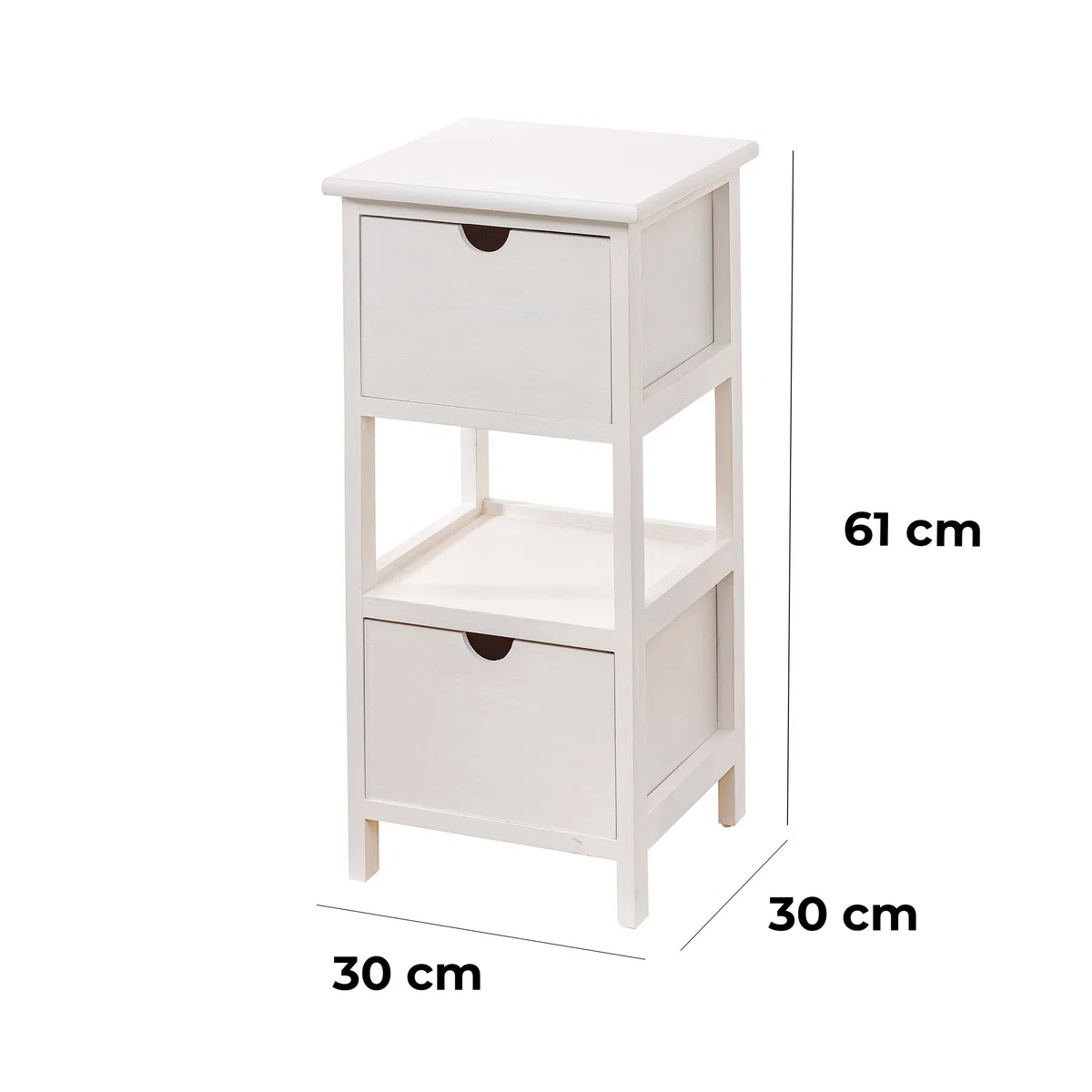 Baroni Home Nachttisch, Wohnzimmer, Wohnzimmer, Schlafzimmer, Schlafzimmer, Badezimmer, Mehrzweckschrank, Weiß 2 Schubladen, 1 Einlegeboden Größe 30X30X61 cm