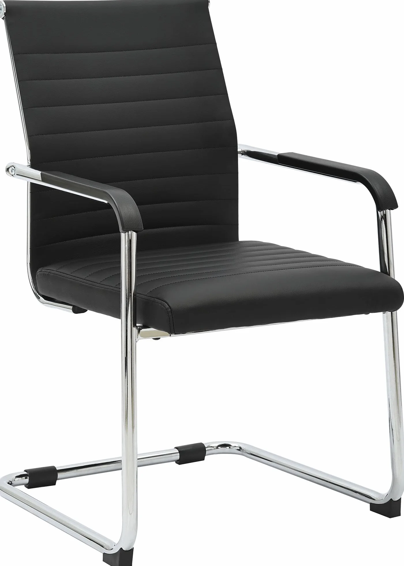 CLP Bürostuhl ergonomisch Hakon, Freischwinger mit Armlehne, verchromtes Metallgestell, schwarzer Besucherstuhl, Konferenzstuhl für Büro, Farbe:schwarz