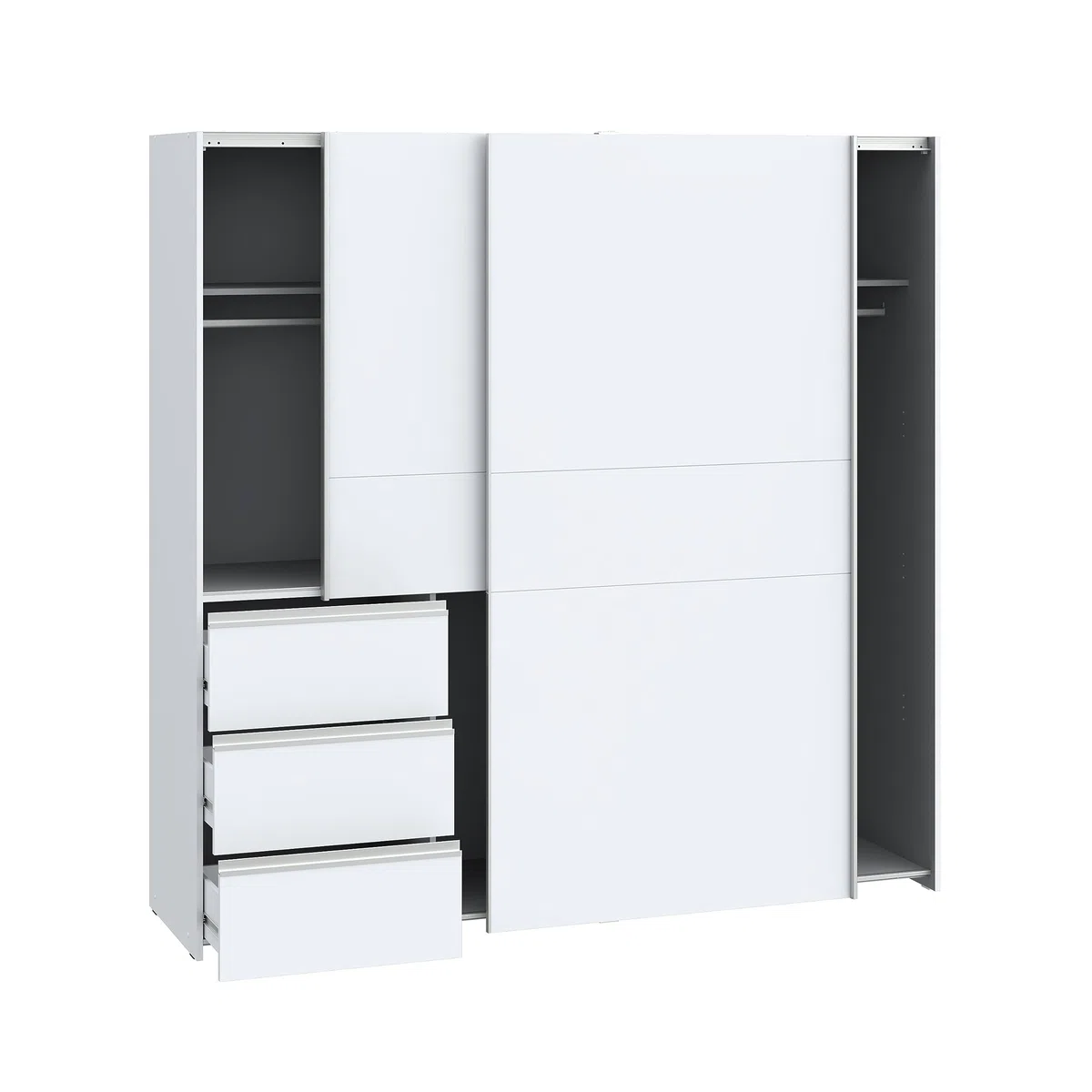 FORTE WINN 2 Schrank, weißer Kleiderschrank, Schlafzimmerschrank, Schwebetürenschrank Weiß mit Schubladen, 200 cm breit x 200 cm hoch x 61,2 cm tief