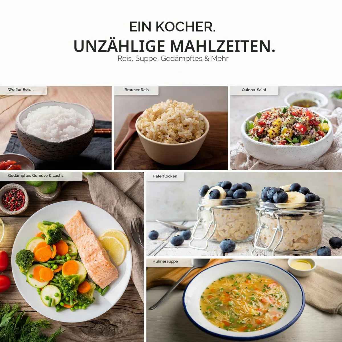 CUCKOO CR-1095 10 Tassen (ungekocht) / 20 Tassen (gekocht) Basic Reiskocher und Wärmer mit antihaftbeschichtetem Innentopf, Schalterpresse (weiß)