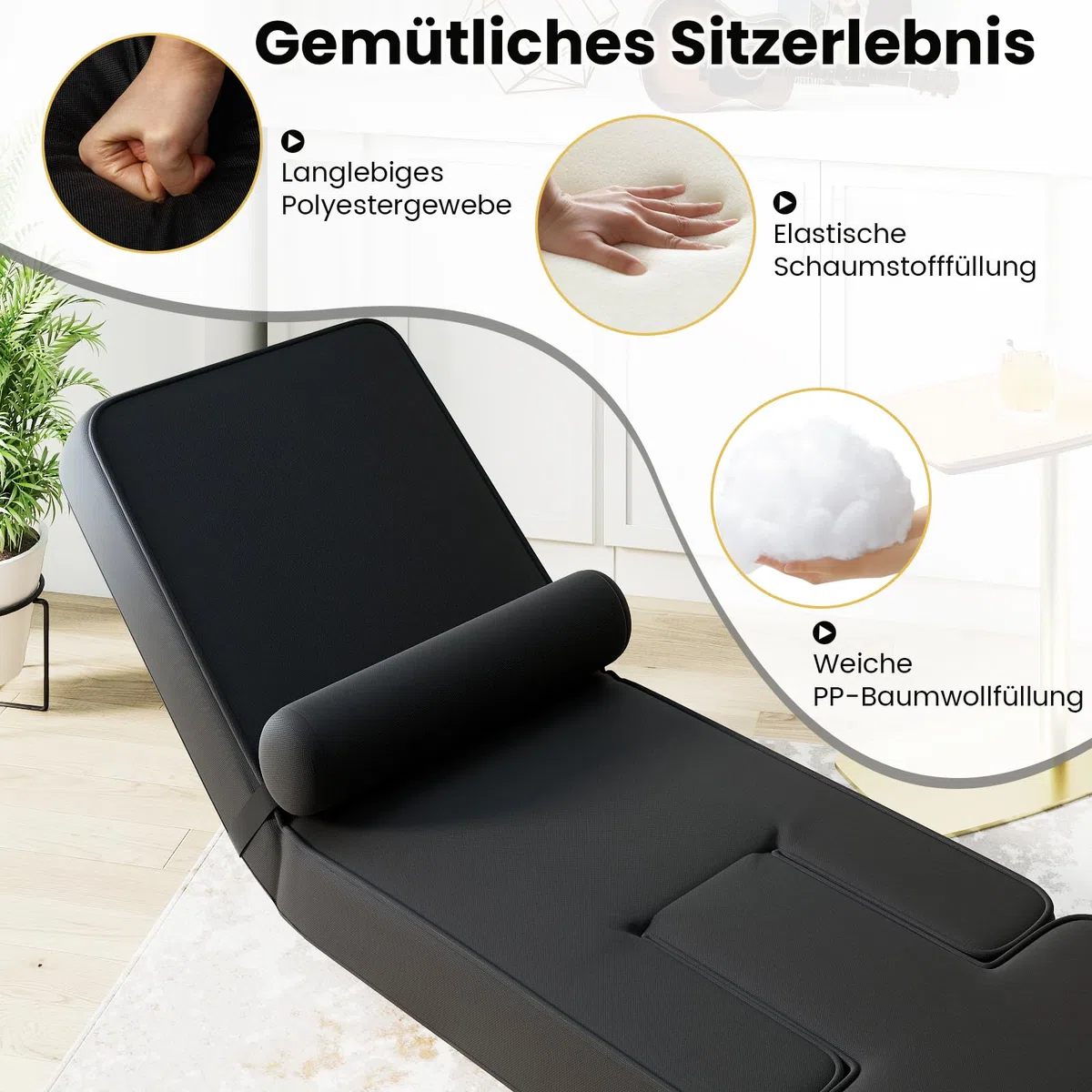 COSTWAY Bodenstuhl klappbar, Bodensessel mit Verstellbarer Rückenlehne & Kopfstütze, Bodensitz gepolstert mit Fußablage & Tischplatte, Bodensofa für Wohnzimmer, Schlafzimmer, Gästezimmer