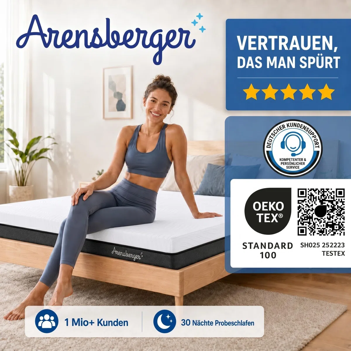 Arensberger Matratze SARA 140x200cm Höhe 16cm | NANOCELL® Gel-Schaum | Mittelfest H3 | Premium-Bezug 240g/m² | 60°C waschbar | Kaltschaum-Matratze 140x200 | Note 1,1 | Öko-Tex Zertifiziert