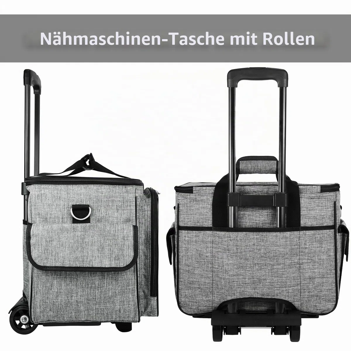 CAB55 Roll-Nähmaschinenkoffer, abnehmbare Roll-Nähmaschinen-Tragetasche auf Rädern, Trolley-Tragetasche mit abnehmbarem Boden, Holzbrett für die meisten Standard-Nähmaschinen und Zubehör