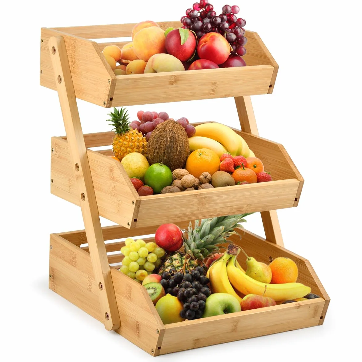 Obstkorb Bambus, Obst Etagere 3 Stöckig Obst Etagere Holz, Bambus Obstkorb 3 Etagen Abnehmbarer Obstständer Obstschalenhalter für Theke für Gemüse, Brot, Snack