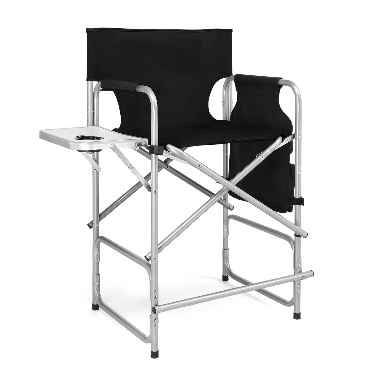 Bonnlo 66CM hoher Regiestuhl Klappbar 120 KG Belastbar mit 90° Faltbar Seitentisch Seitentasche und Fußstütze Campingstuhl Faltbar für Make-Up Fotostudio Outdoor-Drehs und Camping Schwarz