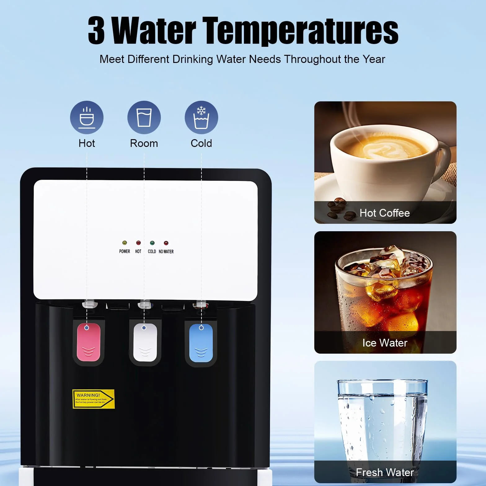 Elektrischer Wasserspender Bodenstehender, 500W Wasserspender Kalt Heiß 85-95℃ Doppelfunktion, Heißwasserspender Bottom Loading, Standing Water Dispenser für Heißes und Kaltes Wasser