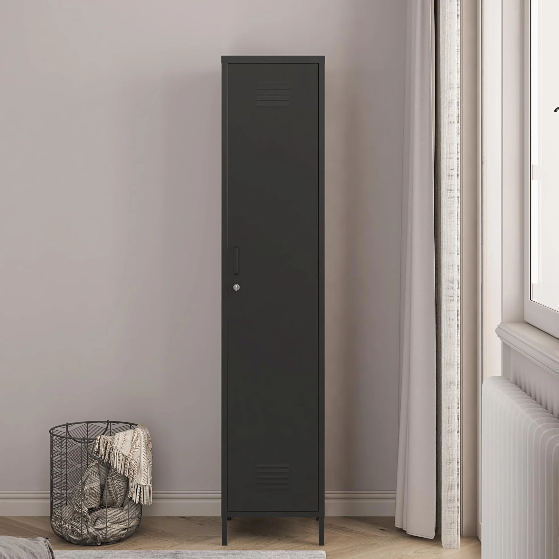 Kleiderschrank Seinäjoki Spind 180 x 38 x 38 cm Metallschrank abschließbar Stahl Schwarz