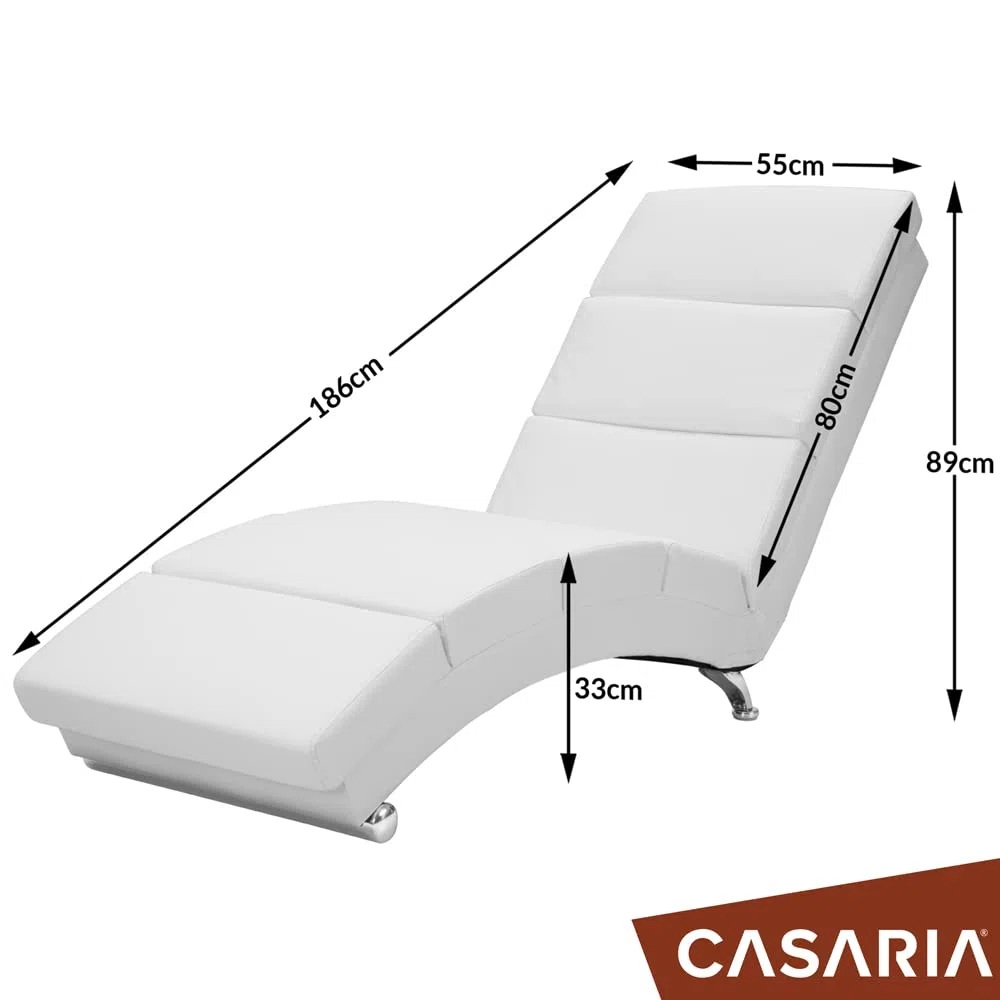 Casaria Relaxliege XXL London 186x89x55 cm Kunstleder Gepolstert 180kg Belastbarkeit Chaiselongue Relaxsessel Weiß