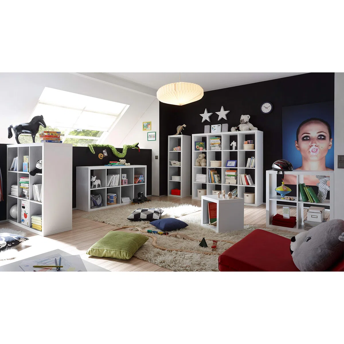 STYLE Modernes Würfelregal Weiß, ideal für Faltboxen - Praktisches Raumteiler Regal mit offenen Fächern - 112 x 112 x 38 cm (B/H/T)