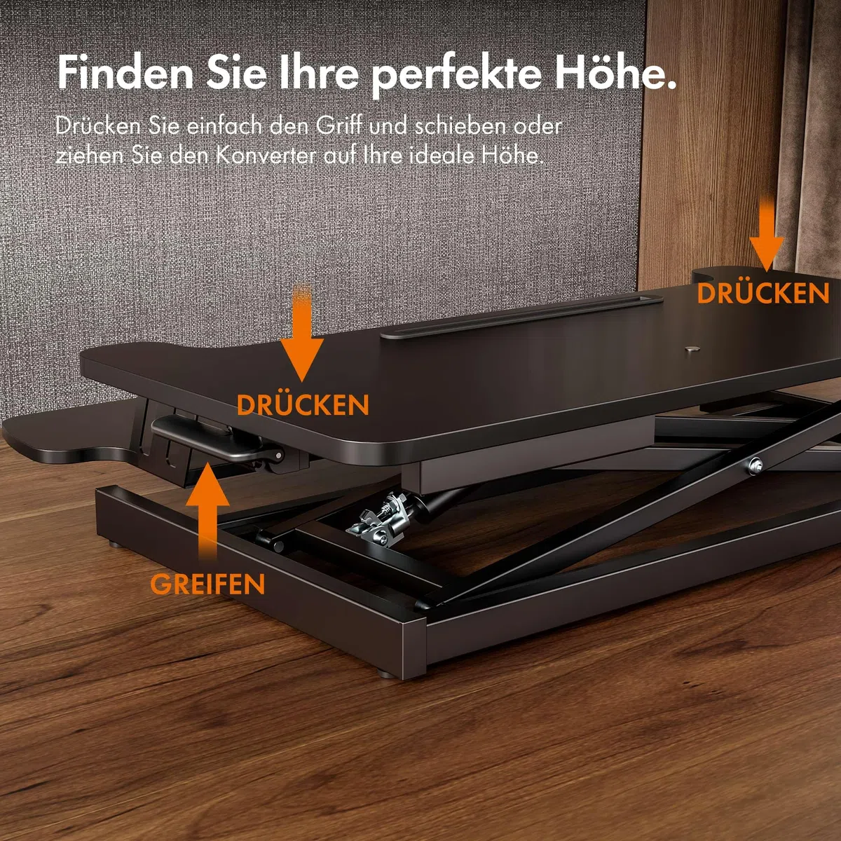 VonHaus Schreibtischaufsatz Höhenverstellbar, Schwarz 80 x 40 cm Steh-Sitz-Arbeitsplatz für Dual-Monitor mit Tabletfach, Stehpult-Konverter mit Zwei Ebenen, Schreibtisch erhöhung mit Tastaturablage