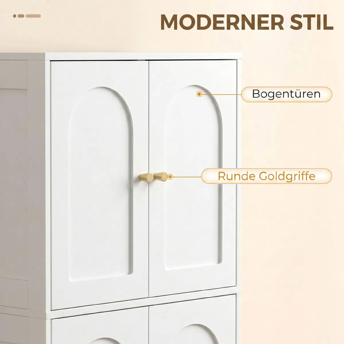 HOMCOM Küchenschrank, Hochschrank mit 2 verstellbaren Regalböden, Küchenbuffet Buffetschrank mit 4 gewölbten Türen, für Wohnzimmer, Weiß, 60 x 30 x 110 cm