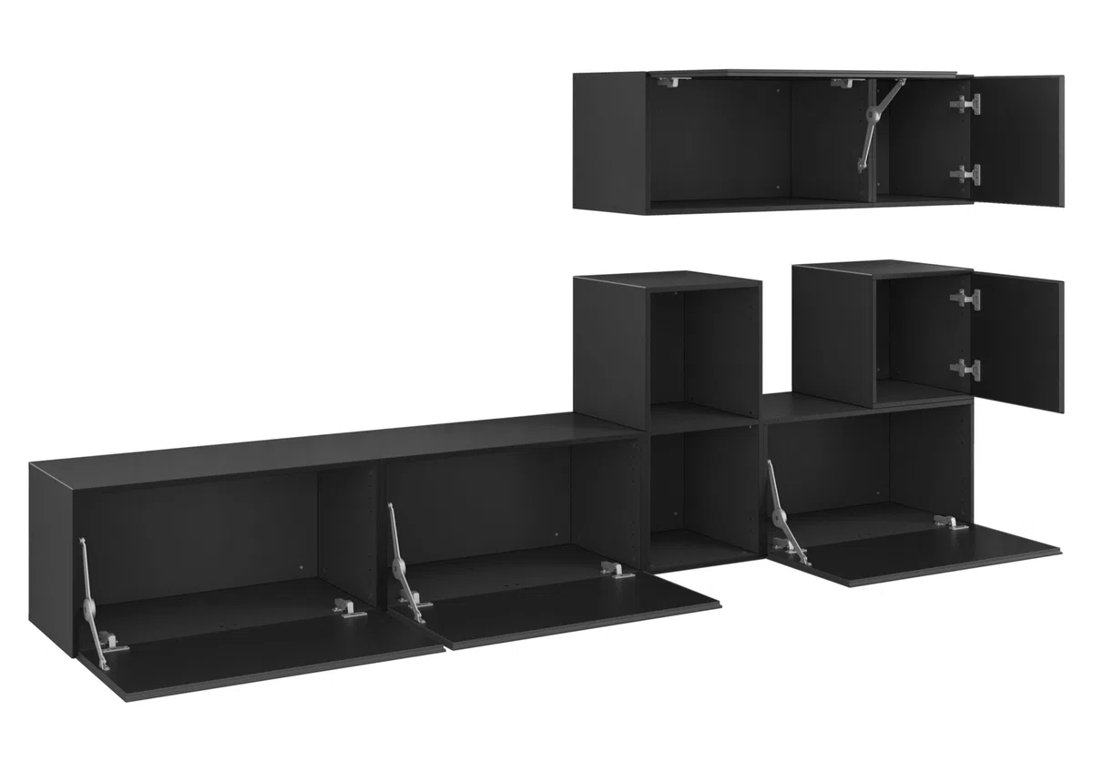BMG Möbel Wohnzimmer Wohnwand Set 7-teilig MDF Softclose Anthrazit Matt