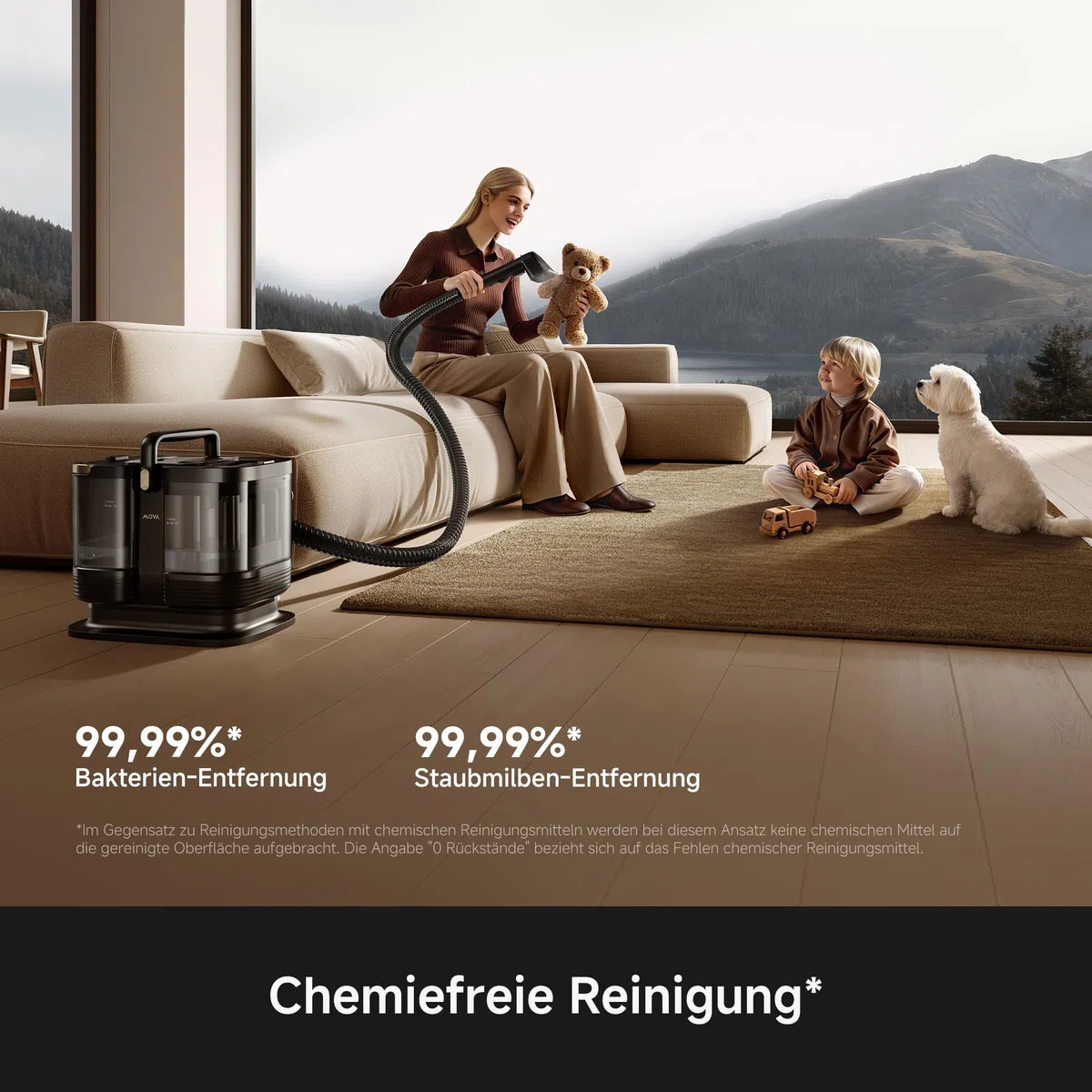 Mova S10 Steam Allzweck-Dampfreiniger mit 9 Aufsätzen, überhitztem Dampf, 16.000Pa Saugkraft, ≤5% Restfeuchte, 99,99% Bakterien- und Milbenentfernung, chemiefreier Reinigung