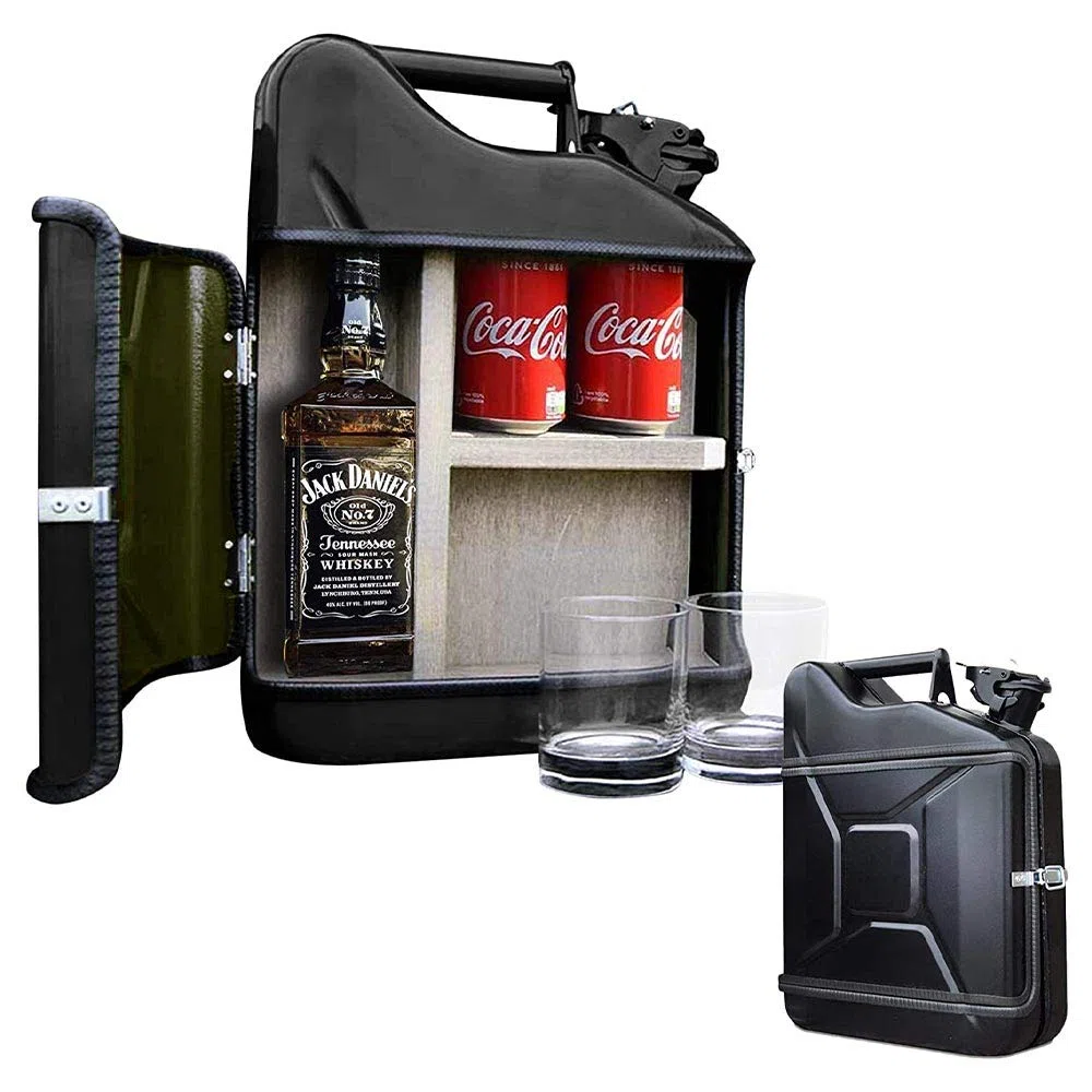 MikaMax 10L Kanister Bar, Männer, Abschließbare Minibar, Weinlagerung mit Flaschenhalter, Enthält 2 Gläser, Schwarz