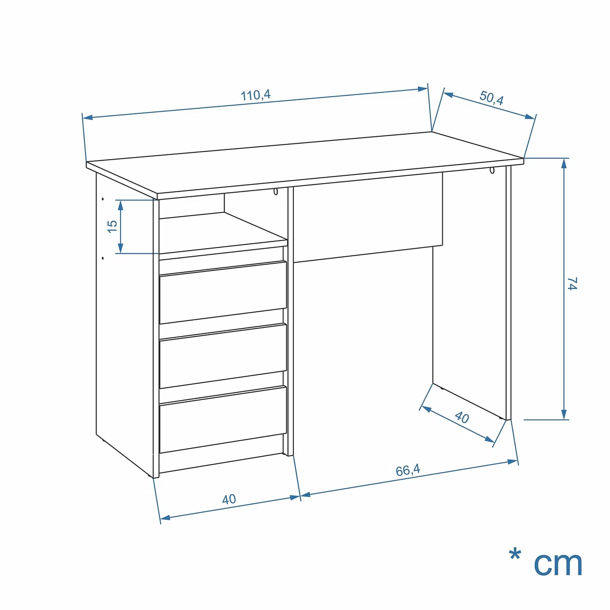 KOMTO Schreibtisch mit Schubladen - Bürotisch Computertisch Klein Arbeitstisch Büro PC-Tisch Kinderschreibtisch mit Stauraum | Moderner Schreibtisch Weiß | Oslo 110 x 50 x 74 cm
