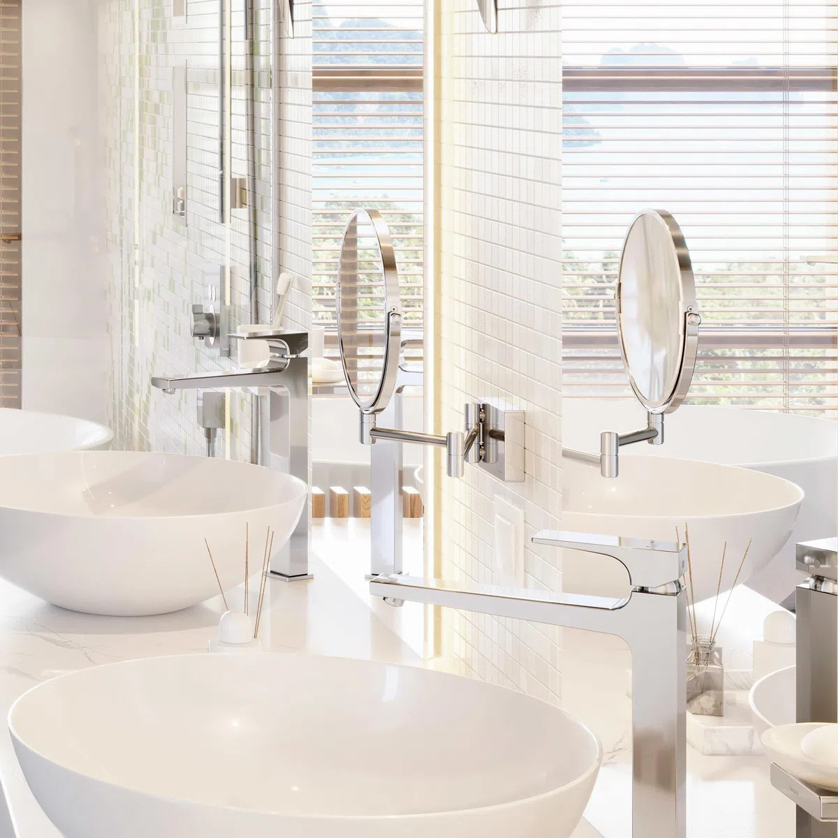 hansgrohe Addstoris - Kosmetikspiegel, Schminkspiegel, Rasierspiegel mit 3-fach Vergrößerung, Badezimmer Zubehör, Chrom, 41791000