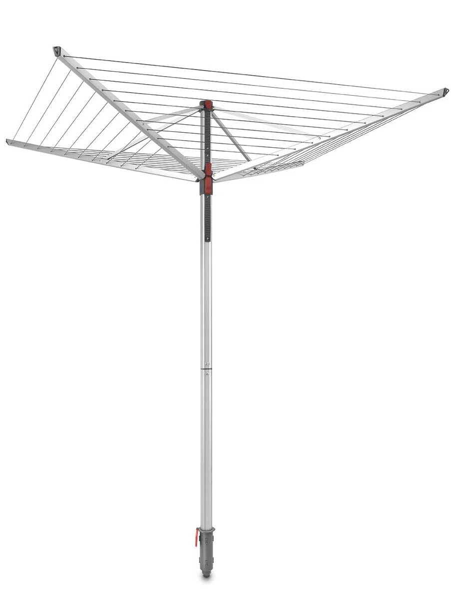 Vileda Sun-Lift Compact Wäschespinne, 40 m Leinenlänge,höhenverstellbar 1,55-1,72 m, Easy-Lift-System, inkl. 8 Kleiderbügelhalter, Bodenhülse, UV-beständige Schutzhülle, Farbe Grau, Comfort-Pack