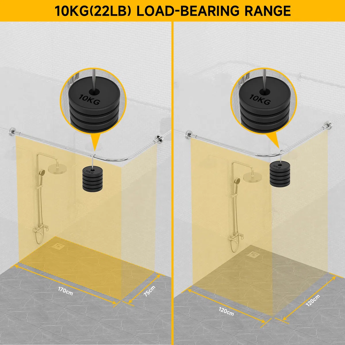 Duschvorhangstange L Form Bohren,Edelstahl Verstellbare Duschstange für Duschvorhang,Duschstange Ecke 75-170cm mit 24 Duschvorhangringe,Eckduschstange für Badezimmer Badewanne Umkleidekabine