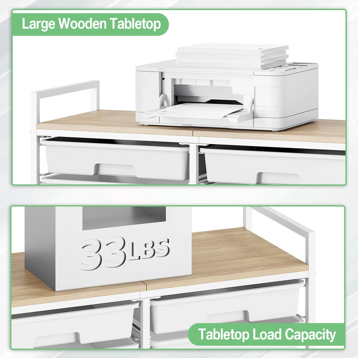 KINGRACK Rollcontainer mit 12 Schubladen und Holzarbeitsplatte, Schubladenschrank für Badezimmer, Küchen, Wohnzimmer und Büros (Grün)