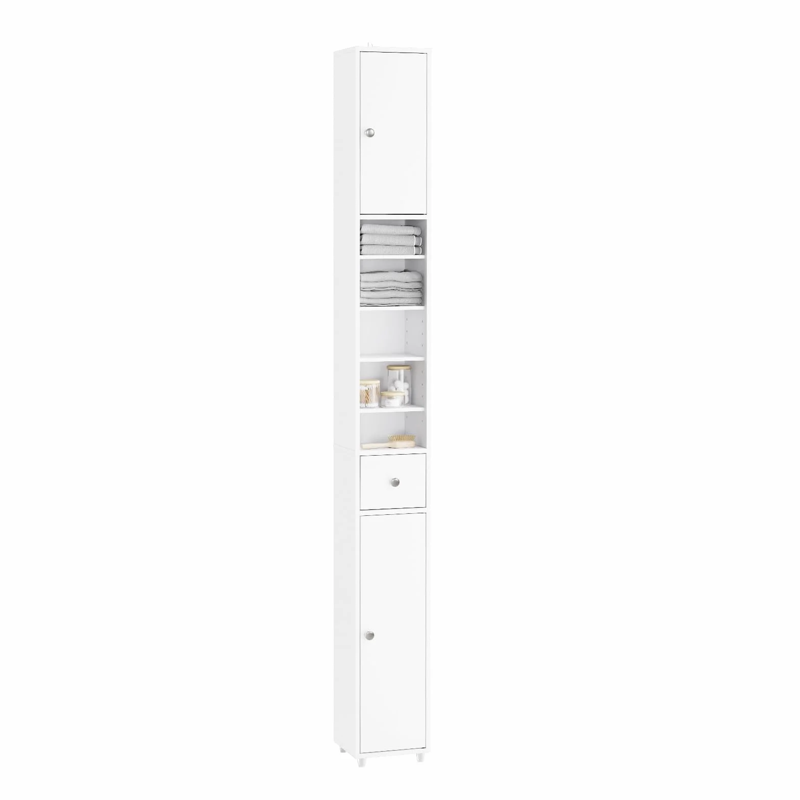 SoBuy Badezimmerschrank Hochschrank Schmal Badschrank für kleine Bäder mit verstellbaren Einlegeböden Platzsparender Badezimmer Schrank für Waschbecken, WC, Waschmaschine, 20x20x180cm Weiß BZR34-II-W