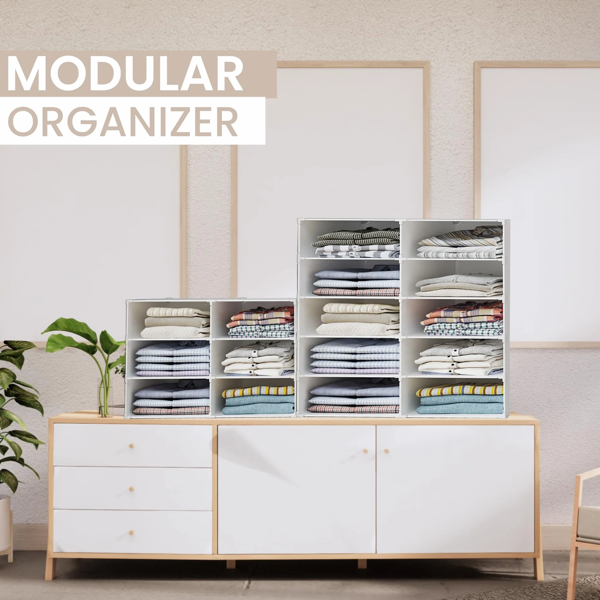 Modulares Regal, Kleiderorganizer für Schrank, Regal für Zimmer, Flur. Aufbewahrungsregal für Zuhause, Flur, Schlafzimmer. 10 Module
